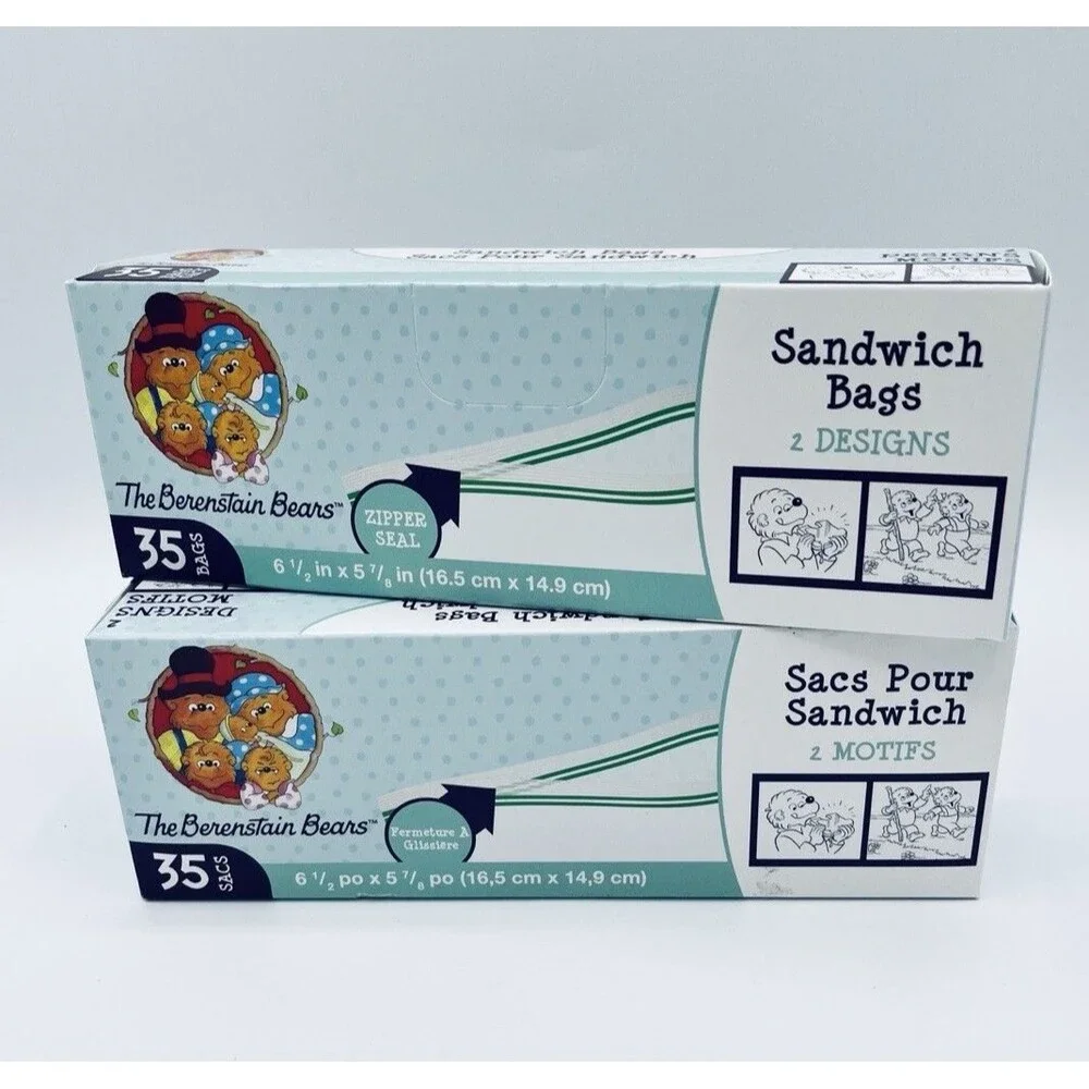 Berenstain Bears Sandwich Bags 35 Zipper Seal Kids Lunch Storage Bags (2 Boxes)